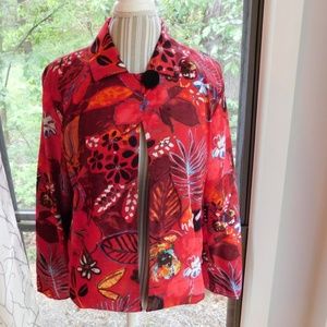 Chico's retro floral red jacket, large